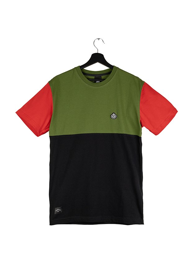 T-shirt Colour Block Olive/Black/Red