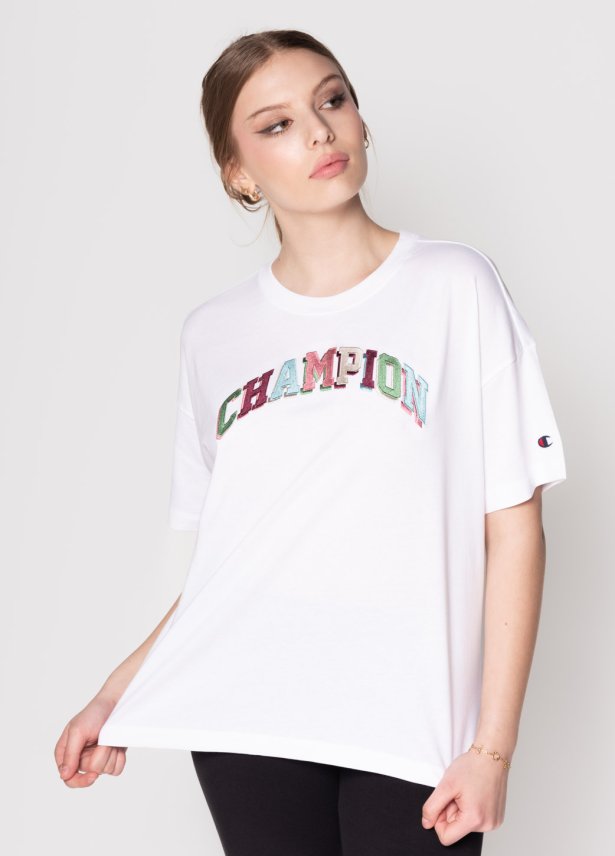 Biała damska koszulka z haftowanym logo college of colors